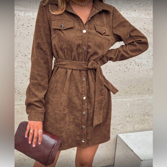 Corduroy belted button down skirt dress - Picture 7 of 7